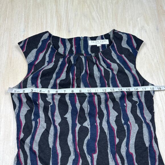 Trina Turk Multicolor Wave Stripe Print Career Office Sleeveless Shift Dress 6 - Picture 7 of 13
